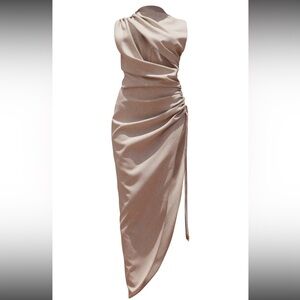 PLT LABEL OFF WHITE DRAPED RUCHED SKIRT MIDAXI DRESS